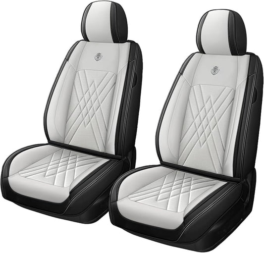 Car Seat Covers Compatible with Toyota Camry 2012-2026 Durable Waterproof Automotive Seat Covers Stretchable Fabric Material, Airbag Compatibility, Premium Nappa Leather(Black White, 2 Pcs Front)