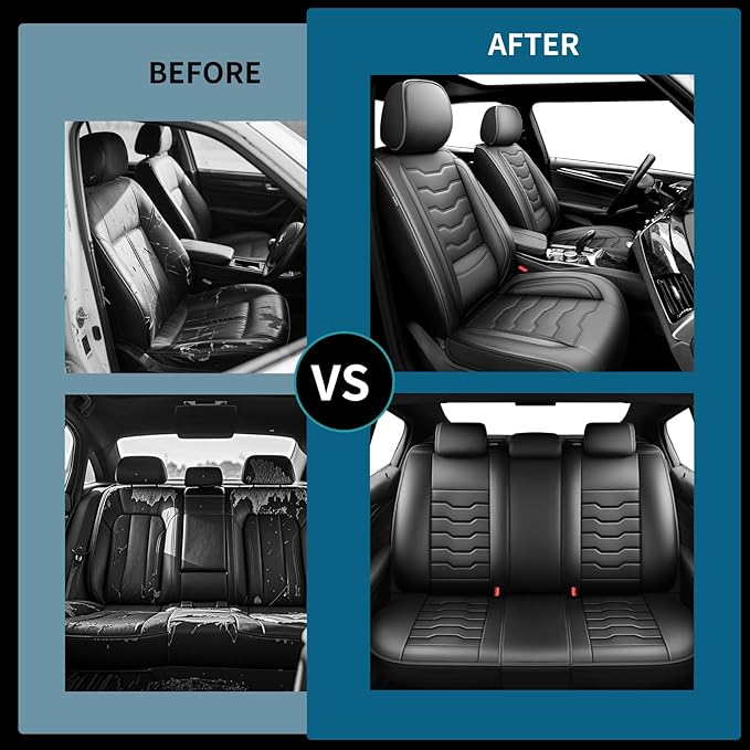 Fit Sonata Car Seat Covers Premium Leather for Hyundai Sonata 2007-2025 2026. Waterproof， Breathable, Scratch-Resistant & All-Weather Seat Cushion Protector（Full Set,Black