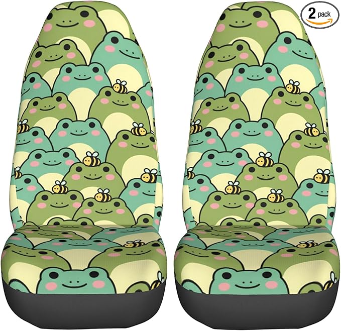 Delerain Car Seat Covers Set 2Pcs, Cute Chubby Frog Universal Front Car Seats Vehicle Enterior Protector Suitable Fits Most Car Auto SUV Sedan Truck