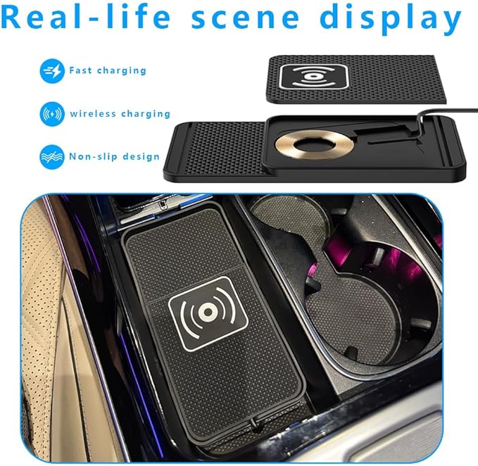 Wireless Charging Pad for Car for Ford F-150 Lightning 2022-2025, Non-Slip Type C/USB 20W Fast Phone Charging Pad DIY Trim-to-Fit No Interior Damage,A&USB