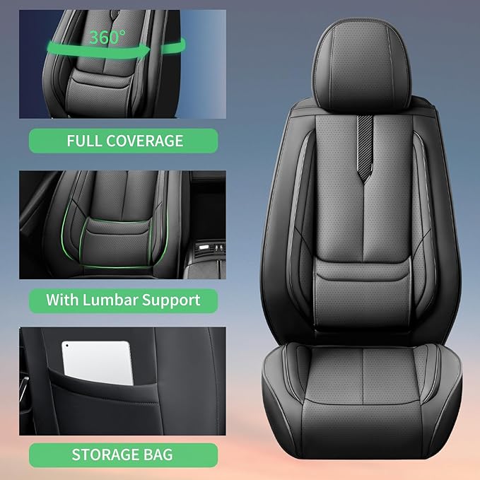 Fit Accent Car Seat Covers for Hyundai Accent 2006-2025 2026 -Upgraded Premium Waterproof & Breathable Leather,Airbag Compatible,All-Weather Seat Cushion Protector,Full Set,Black