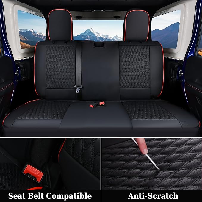 Coverado Seat Covers Full Set for Jeep Wrangler, Waterproof Car Seat Covers for Automotive Truck Seat Covers Custom Fit for 2008-2012 Jeep Wrangler JK Seat Covers for Cars 2 Door(Red Line)