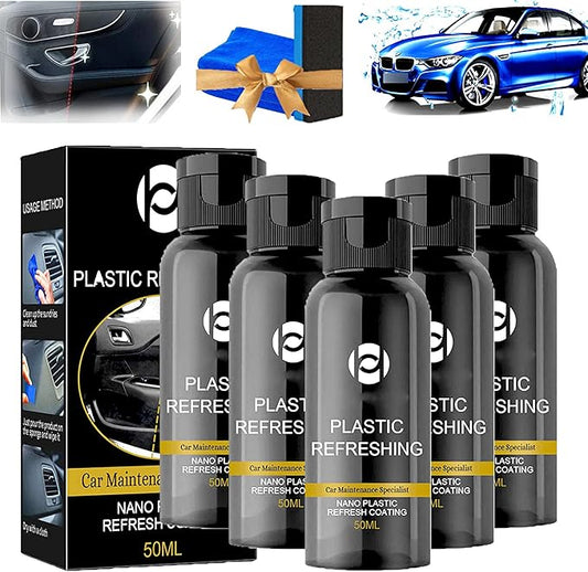 RJDJ Plastic Restorer for Cars, Trim & Exterior – Plastic Revitalizing Coating Agent, Restores Faded Plastic, UV Protection, Car Shine Refurbishing Solution (50ml-5pcs)
