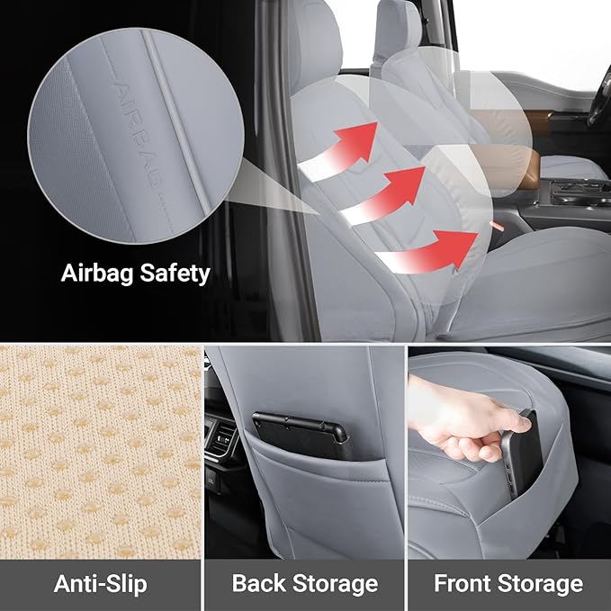Coverland Custom Fit Car Seat Covers for Car Compatible with [Accord, Prius Prime, Avalon, Legacy, WRX, BRZ] Premium Waterproof Non-Slip Interior Seat Protector [Front Gray- Size Chart A19]