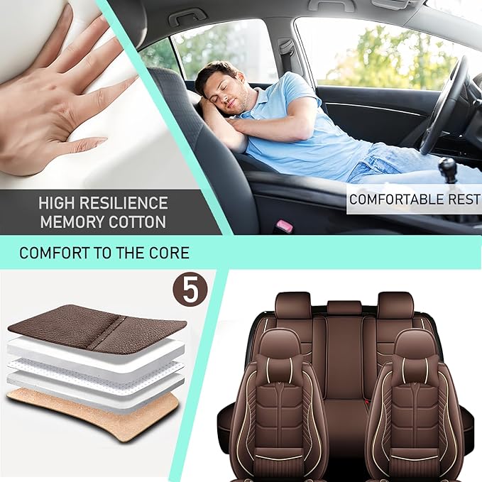 Leather Car Seat Covers Fit for Toyota Prius c 2012-2019, 5 Seater Car Seat Cover, Premium Waterproof, Scratch Resistant Car Interior Accessories (Full Set with Pillow Coffee)