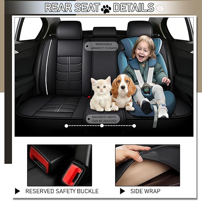 Leather Car Seat Covers Fit for Toyota Matrix 2003-2013, 5 Seater Car Seat Cover, Premium Waterproof, Scratch Resistant Car Interior Accessories (Full Set with Pillow Black White)