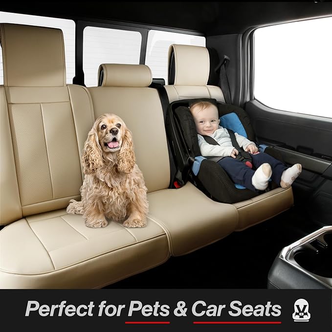 Coverland Custom Fit Car Seat Covers for Car Compatible with [2010-2014 Ford Mustang, Mustang Shelby] Premium Water Resistant Leather Non-Slip Interior Protector [Full Set Beige - Size Chart X83]
