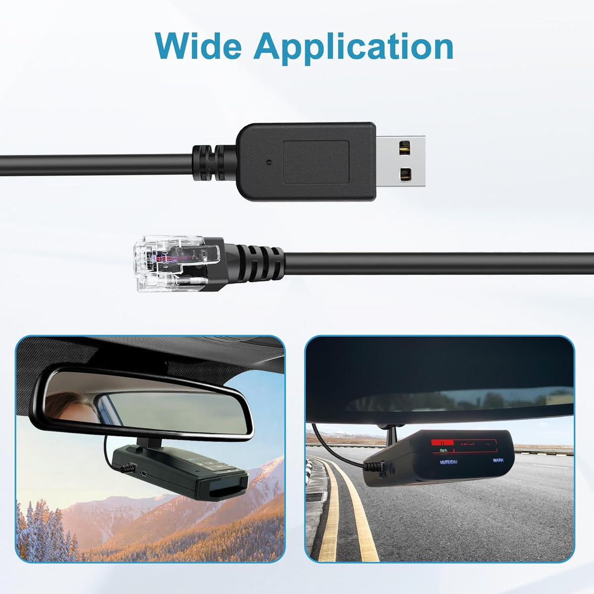 Radar Detector Cable, USB to RJ11 Plug,Replacement Radar Detectors Power Cable for Escort MAX 360 Unide R1 R3 R4 DFR8 DFR9 Passport 9500i Radenso XP Beltronics STI Radar Detector(RJ11-6.56ft)