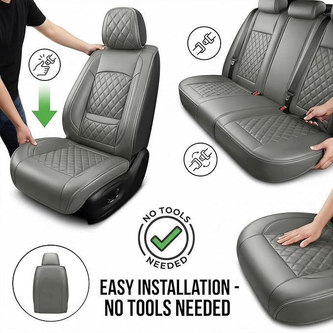 Fit TL Car Seat Covers for Acura TL 2004-2014 - Premium Leather, Waterproof, All-Weather, Airbag Compatible, Anti-Slip, Breathable, Easy Install, Seat Protectors, Full Set, Gray