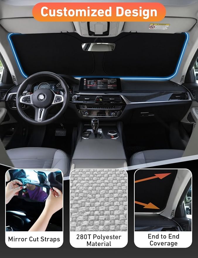EcoNour Windshield Sunshade Compatible for Infiniti QX50 2019-2024 2025 2026, Sun Visor for Front Windshield & Window Sun Shade Cover, UV Heat Blocker & Protector, Car Accessories
