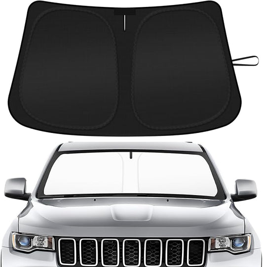 Car Windshield Sun Shade Compatible with 2014-2024 2025 2026 Jeep Grand Cherokee Accessories Foldable Front Window Sunshade Custom Windshield Sun Visor