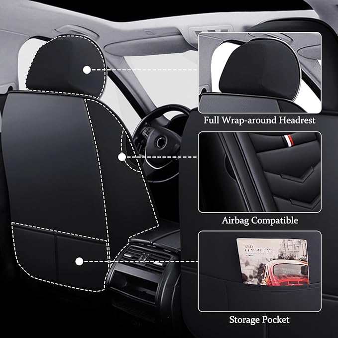 Car Seat Cover for Ford Explorer 2000-2025, Waterproof Durable Compatible Airbag, Premium Leather Seat Protector(2 Seats Luxury,Black)