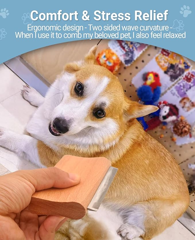 Dog Brush for Shedding | Pet Hair Removal Tool, Cat Grooming Supplies, Deshedding Dog Brush | Combs for cleaning & grooming short and long hair (4.3 Inch (M))