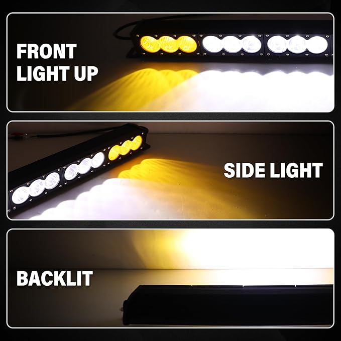 AUXTINGS 54 inch Single Row Dual Color LED Light Bar 300W Off Road Light Bar White Amber Combo LED Work Light Truck UTV 4x4 Cars SUVs ATVs Boats Fog Driving Light with Wiring Harness kit