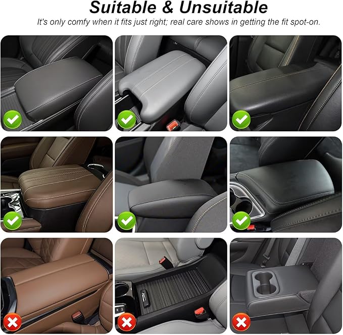 Upgraded Car Center Console Cover Fit for Tacoma Faux Leather Car Armrest Cover Cushion with 2 Storage Bags,Car Armrest Storage Box Interior Accessories(Black&Redline,F)