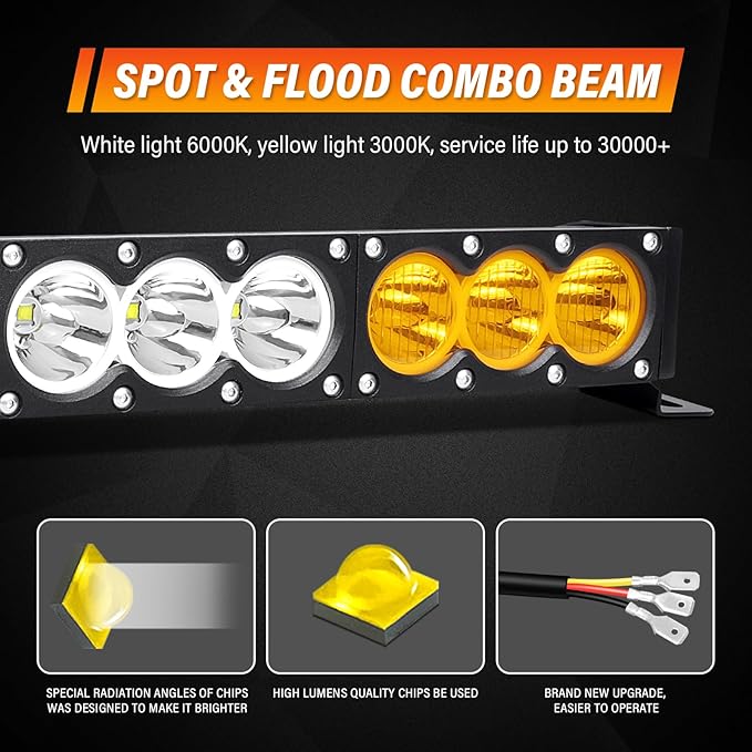 Willpower 28 inch LED Light Bar Single Row Dual Color 150W Off Road Light Bar White Amber Combo LED Work Light Truck UTV 4x4 Cars SUVs ATVs Boats Fog Driving Light with Wiring Harness kit
