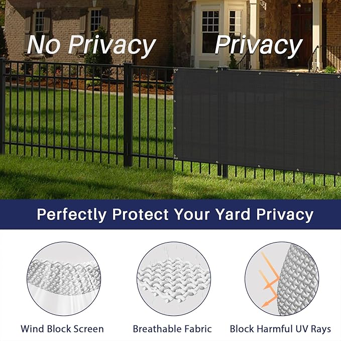 Windscreen4less Privacy Fence Screen Heavy Duty Windscreen Fencing Mesh Fabric Shade Net Cover with Brass Grommtes for Outdoor Wall Garden Yard Pool Deck, 8'x202' Black
