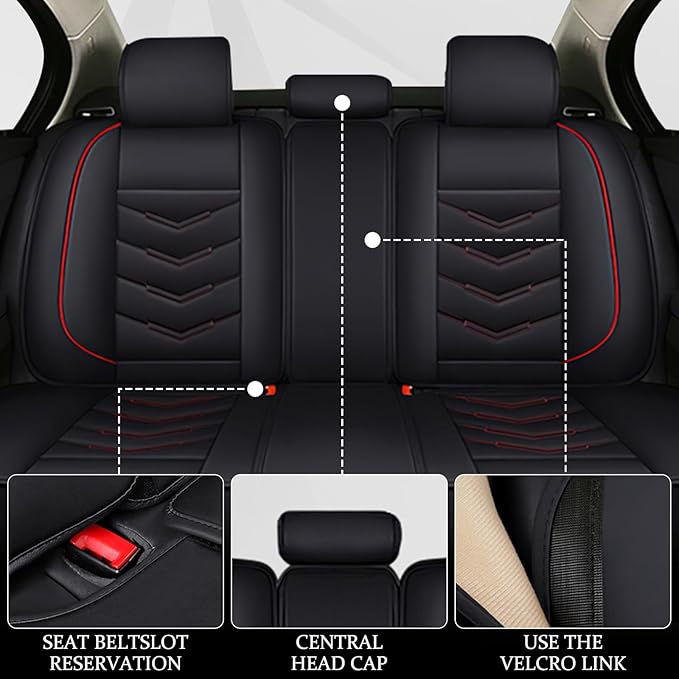 Car Seat Cover for Ford Explorer 2000-2025, Waterproof Durable Compatible Airbag, Premium Leather Seat Protector(5 Seats Luxury,Black Red)