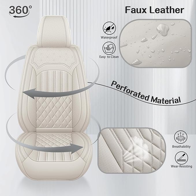 Car Seat Covers for Genesis GV70 2022-2025 2026, Full Set Nappa Leather Waterproof Breathable Anti-Slip Airbag Compatible Car Seats Protector, Car Interior Seats Cover (Beige,+Pillow)