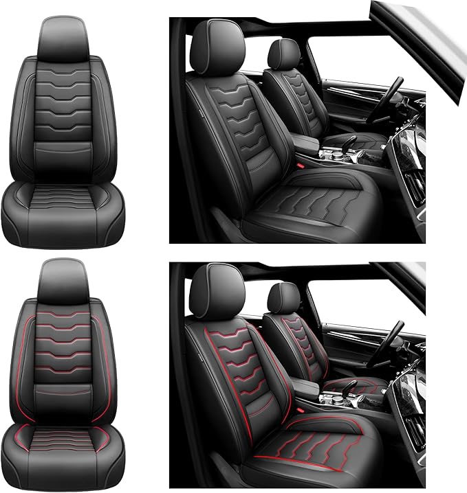 Fit Murano Car Seat Covers Compatible with Nissan Murano 2004-2025 2026 - Premium Leather， Waterproof Breathable， All-Weather Seat Cushion Protecto&Airbag Compatible (2 Front Seat Black)