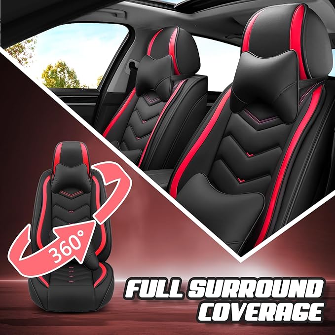 Car Seat Covers for Cadillac CTS 2003-2019, Premium Nappa Leather Car Seat Cover, Stylish Sport Seat Covers， Automobile Seat Cover Sets.(Luxury 2 Seats/Black Red)