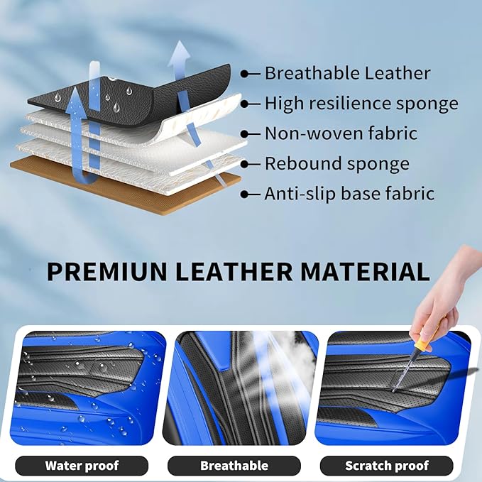 Fit Rogue Car Seat Covers Compatible with Nissan Rogue 2011-2025 2026 - Full Set Premium Leather， Waterproof Breathable， All-Weather Seat Cushion Protecto&Airbag Compatible （Blue & Black