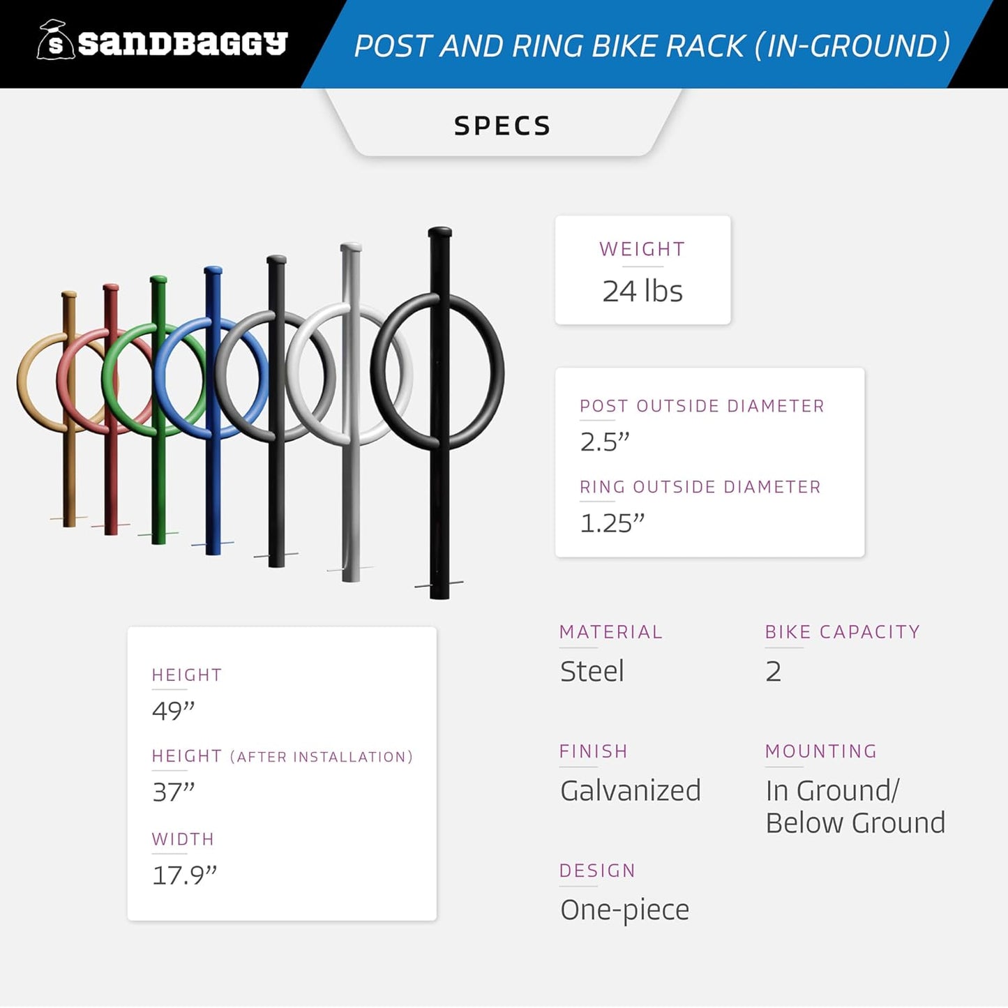 Sandbaggy Post and Ring Rack - In Ground - Commercial Outdoor Bike Parking & Storage Racks (Green, 2)