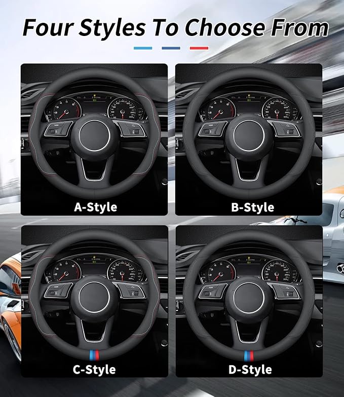 Custom-Fit for Mini Steering Wheel Cover, Premium Leather Car Cover with Logo, Non-Slip, Breathable, Accessories (B-Style,for Cooper)