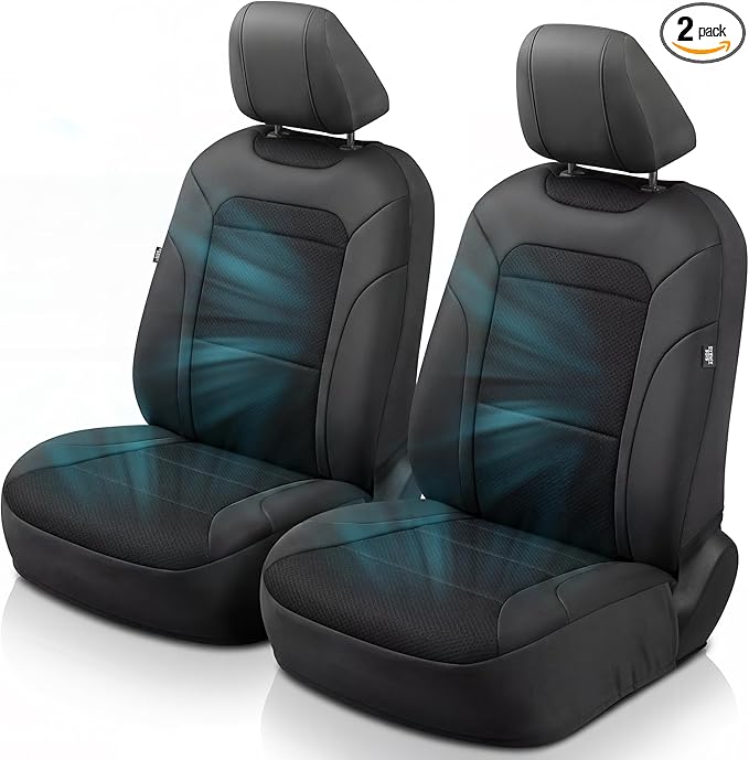 GIANT PANDA Air Cool Mesh Car Seat Cover Custom Fit Toyota Rav4 Camry Highlander Corolla Prius,Breathable Cooling Seat Protector with Leather Back Pannel(Black)