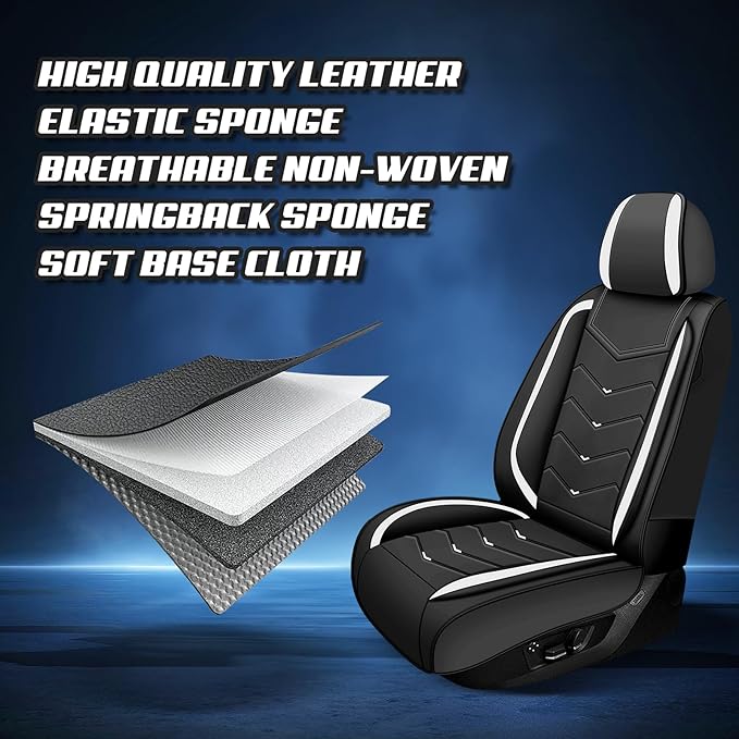 Car Seat Covers for Fiat 500 2012-2019, Premium Nappa Leather Car Seat Cover, Stylish Sport Seat Covers， Automobile Seat Cover Sets.(Standard 5 Seats/Black White)