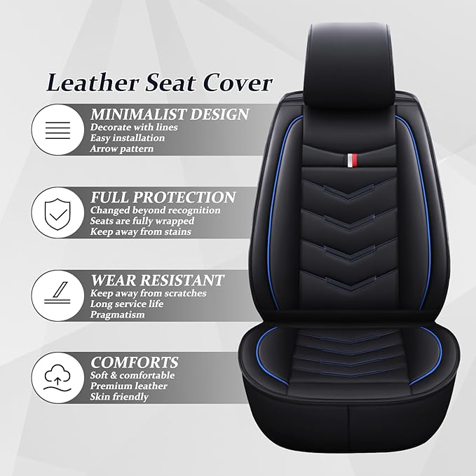 Car Seat Cover 6 Seats for Ford Explorer 2000-2026, Waterproof Durable Compatible Airbag, Premium Leather Seat Protector(6 Seats Standard,Black Blue)