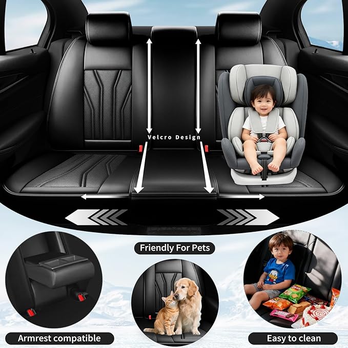 Fit HRV Car Seat Covers Compatible with Honda HRV 2016-2025 2026, Premium Leather Breathable, Wear Resistant, Airbag Compatible, All-Weather Protection & Full Coverage, Full Set All Black
