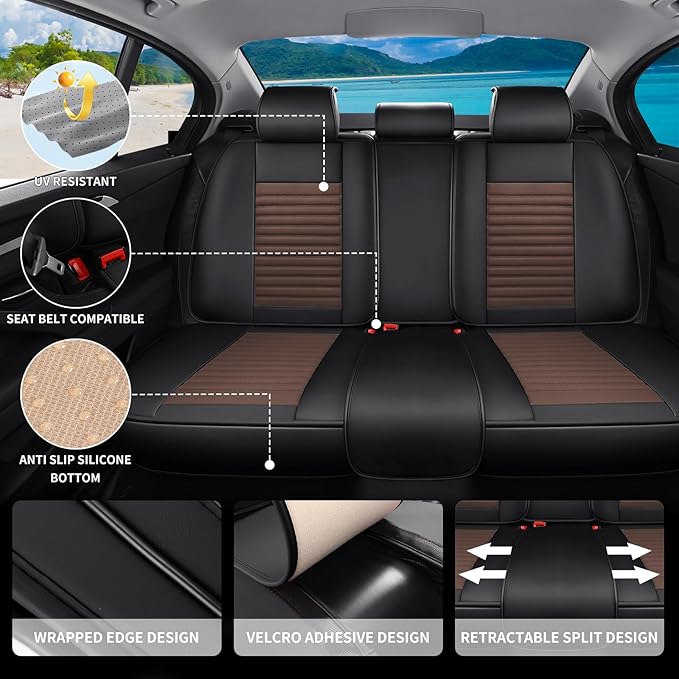 Car Seat Covers Full Set Fit for Toyota 4Runner 2001-2026, Premium Faux Leather Car Seat Protector,Breathable Anti-Slip Full Wrapping Edge Seat Covers(Black&Brown,Full Set)