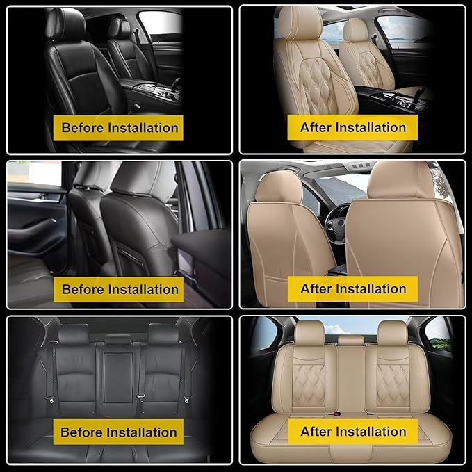 AOMSAZTO Car Seat Covers Full Set Fit for Chevy/Chevrolet Tahoe 2011-2026 Waterproof Faux Leather Car Seat Cushions Automotive 5 Seat Covers Set（Beige）