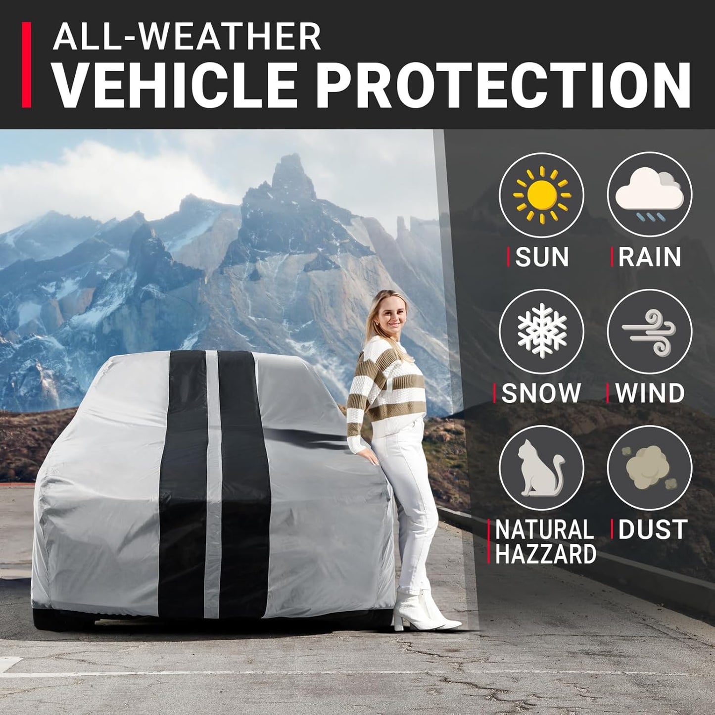 iCarCover Custom Car Cover for Buick Roadmaster (1946-1953) Waterproof All-Weather Rain Snow UV Sun Protector Full Exterior Indoor Outdoor Car Cover (Stripe - Gray/Black)