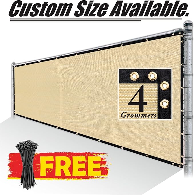 Royal Shade Custom Size 5' x 99' Beige Fence Privacy Screen Windscreen Cover Netting Mesh Fabric Cloth - Cable Zip Ties Included (We Make Custom Size)