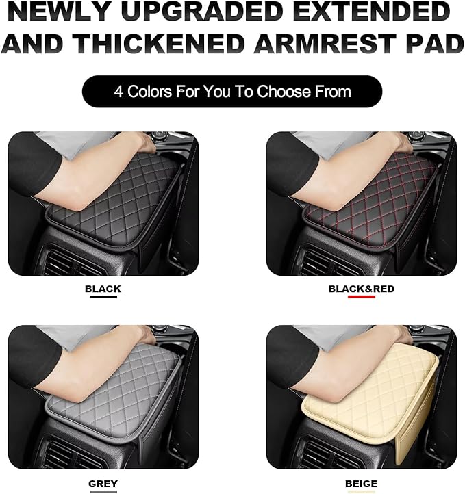 Upgraded Car Center Console Cover Fit for Tacoma Faux Leather Car Armrest Cover Cushion with 2 Storage Bags,Car Armrest Storage Box Interior Accessories(Black&Redline,F)