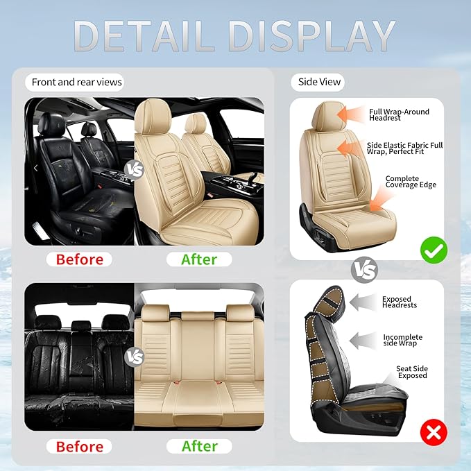 Fit HRV Premium Leather Car Seat Covers Compatible with Honda HRV 2016-2025 2026, Breathable, Wear Resistant, Airbag Compatible, All-Weather Protection & Full Coverage, Full Set Beige
