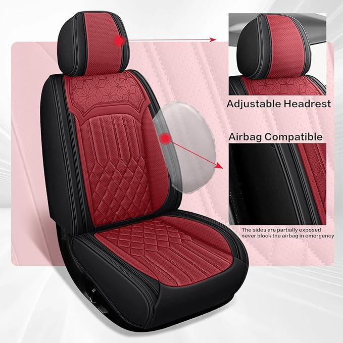 Car Seat Covers for Genesis GV70 2022-2025 2026, Full Set Premium Nappa Leather Waterproof Breathable Anti-Slip Airbag Compatible Car Seats Protector, Car Interior Seats Cover (Black+Red)