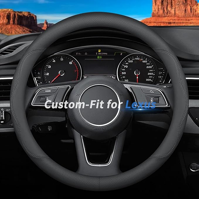 Custom-Fit for Lexus Steering Wheel Cover, Premium Leather Car Steering Wheel Cover with Logo, Non-Slip, Breathable, for Lexus Accessories (B-Style,for Lexus)