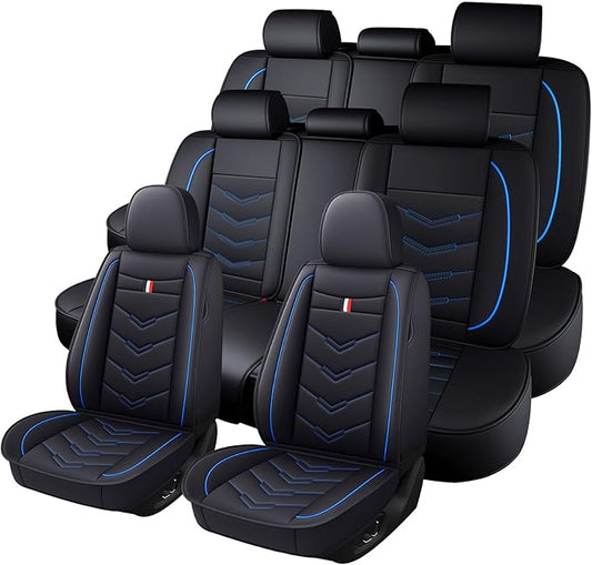 Car Seat Cover 8 Seats for Hyundai Palisade 2020-2025, Durable Wear Resistant Waterproof Sport Seat Cover, Breathable No Odor Premium Leather Vehicle Seat Covers.(Standard,Black Blue)