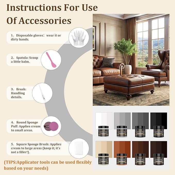 2025 New Advanced Leather Recoloring Balm,Black Leather Repair Kit for Furniture,Leather Dye Filler,Couch Paint and Repair,Leather Color Restorer for Couches,Leather Scratch Remover for Car Interior
