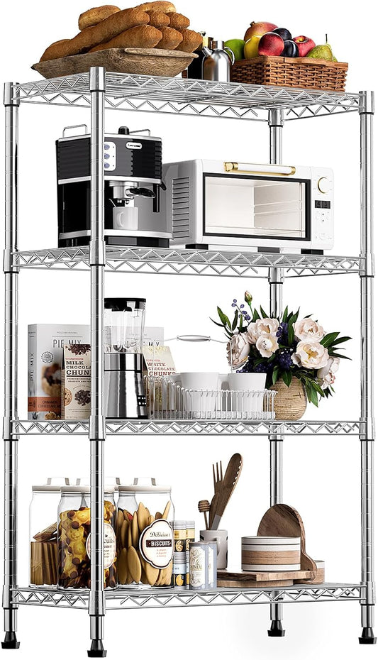 1000 lbs Storage Shelving Steel Heavy Duty 4-Tier Utility Shelving Unit Steel Organizer Wire Rack for Home,Kitchen,Office,Chrome (13.7" D x 29.5" W x 47.2" H)
