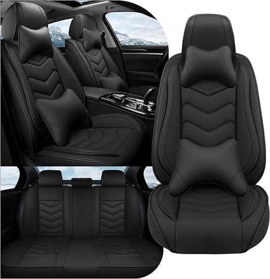 Car Seat Covers Fit for Toyota rav4 2000-2026, Stylish Sport Seat Covers, Waterproof Wear-Resistant Premium Nappa Leather Car Seat Cover.(Full Set with Pillow/Pure Black)