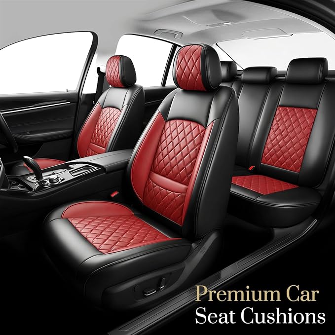 Fit Integra Car Seat Covers for Acura Integra 2023-2026 - Premium Leather, Waterproof, All-Weather, Airbag Compatible, Breathable, Seat Protectors, Only 2 Front seat Covers, Red