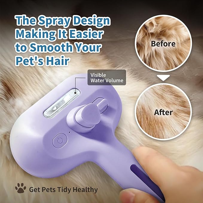 Dog Brush for Shedding, 3 in 1 Self Cleaning Steam Dog Brush - Anti-Static,Cat Steam Brush Removal Comb with Release Button, Grooming Tool for Long and Short Hair Pets, Purple