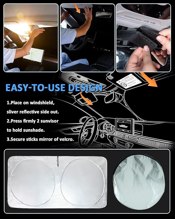 INSAUTO Windshield Sun Shade for Ford Fiesta 2017-2023 2024 2025 2026, Custom-Fit Fiesta Sun Visor Protector, 99% UV Block Heat Sun Shield, Silver Reflective Front Window Sunshade