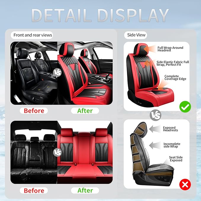 Fit HRV Car Seat Covers Compatible with Honda HRV 2016-2025 2026, Premium Leather Breathable, Wear Resistant, Airbag Compatible, All-Weather Protection & Full Coverage, Full Set Red&Black