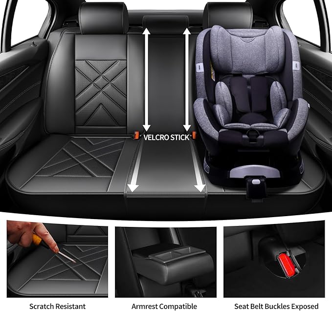 Car Seat Covers Fit for Mazda 3 2007-2026, Premium Leather, Full Coverage Leather Waterproof Breathable Seat Covers, Automotive Seat Protectors, Airbag Compatible(Full Set Seats, Black-Blue)