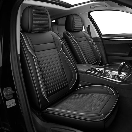 LINGVIDO Full Set Car Seat Covers, Faux Nappa Leather, Airbag Compatible and Waterproof Protectors for Sedans SUVs, Breathable Interior for Active Families, Pets, and Commuters (5 Seats, Black/Gray)